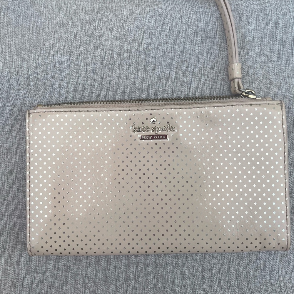 Kate Spade Pink and gold polka dot Clutch Wristlet Sleek Design - leather